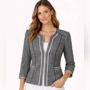 White house black market Gray Zip-Up Blazer with White Trim
